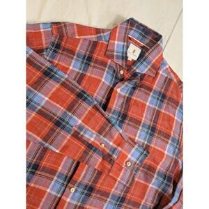 Martin Dingman Linen Shirt Long Sleeve Red Blue Plaid Multi Colored Mens Large